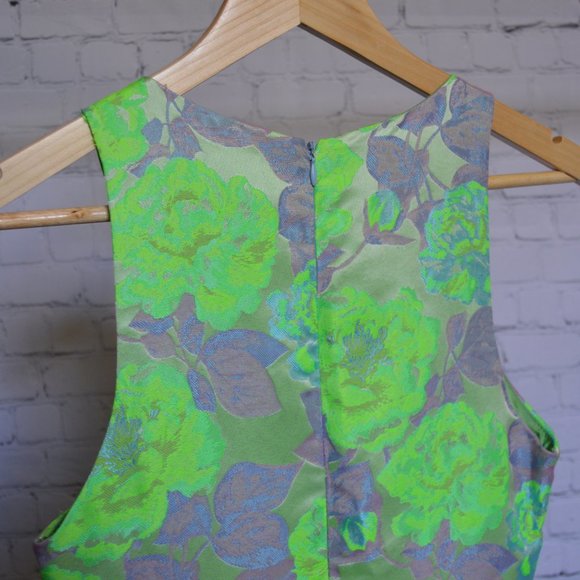 NWT TOPSHOP Jacquard Green Floral A- Line Dress - Picture 5 of 6